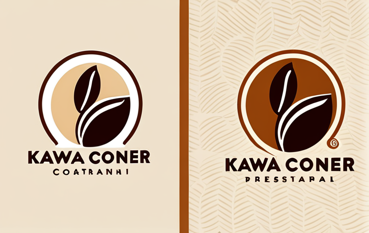 **Logo Design:** A modern, minimalist logo design for a coffee shop called "Kawa Corner" featuring a stylized coffee bean and a warm color palette of browns and creams. Vector illustration, clean lines, professional design, marketing material.