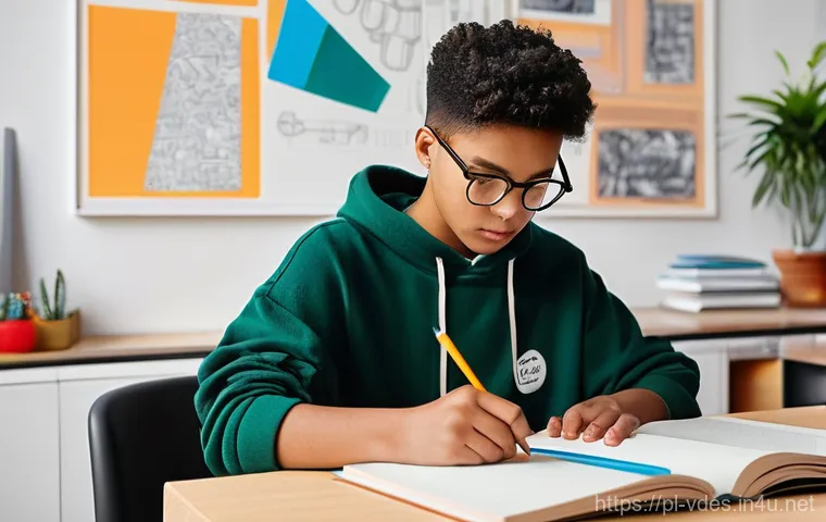 시각디자인 자격증 대비 문제집 추천 - **Prompt:** A young, focused design student, wearing a comfortable but stylish oversized hoodie and ...