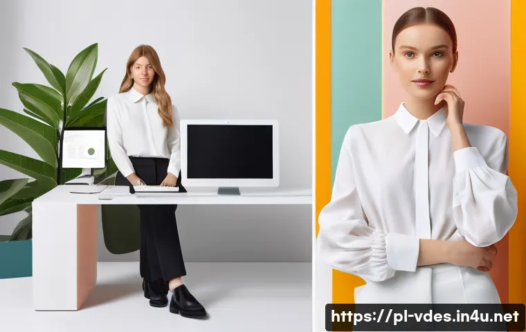 시각디자인 분야의 기술 발전 - **Prompt 1: AI-Powered Creative Workflow**
    "A female graphic designer, dressed in stylish casual...