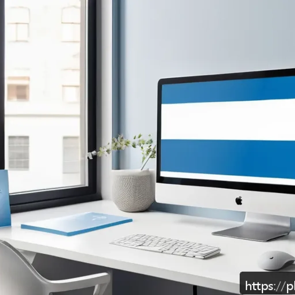 시각디자인과 비즈니스 전략 - A modern, clean branding workspace scene featuring a designer’s desk with a high-resolution computer...