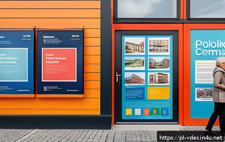시각디자인의 사회적 책임 - A vibrant, inclusive graphic design scene showcasing a diverse group of Polish people of various age...
