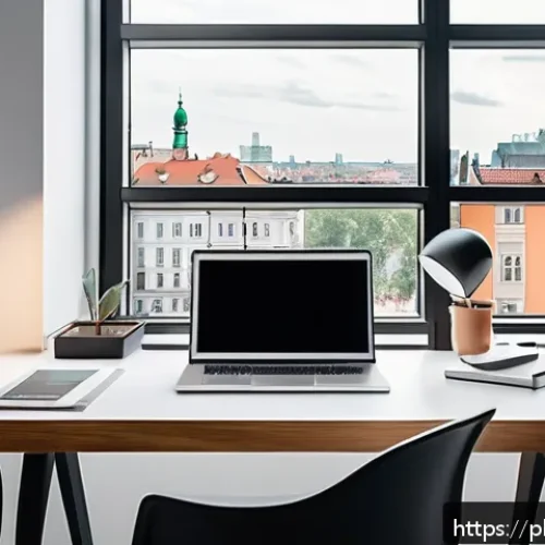 Home 31 시각디자인 경력 개발 방법 - A modern creative workspace showcasing a Polish graphic designer deeply focused on their digital por...
