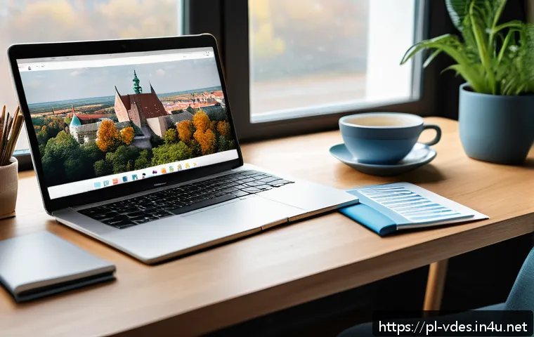 시각디자인 포트폴리오 프레젠테이션 - A modern digital portfolio workspace scene featuring a Polish graphic designer at a sleek wooden des...