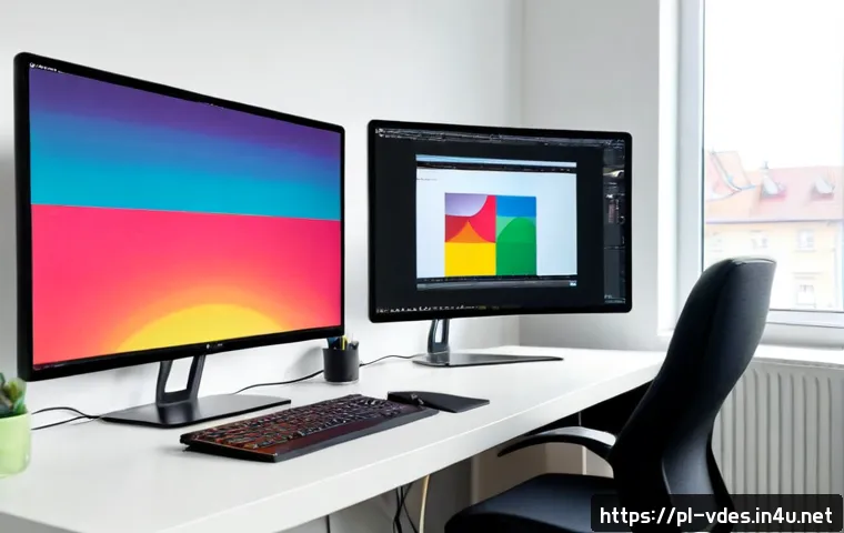 Home 17 시각디자인 업무 효율화 툴 - Photorealistic Polish visual designer working efficiently at a clean modern desk in a bright Warsaw ...